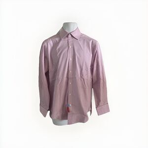 T.M. Lewin Mens Lewin 100 Cotton Pink Multi Plaid Check Dress Shirt 15 33